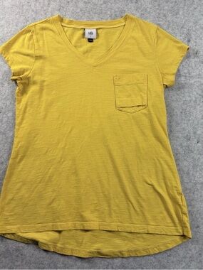 Cabi Yellow V Neck Fold Pocket Tee 100% Cotton Size  Small